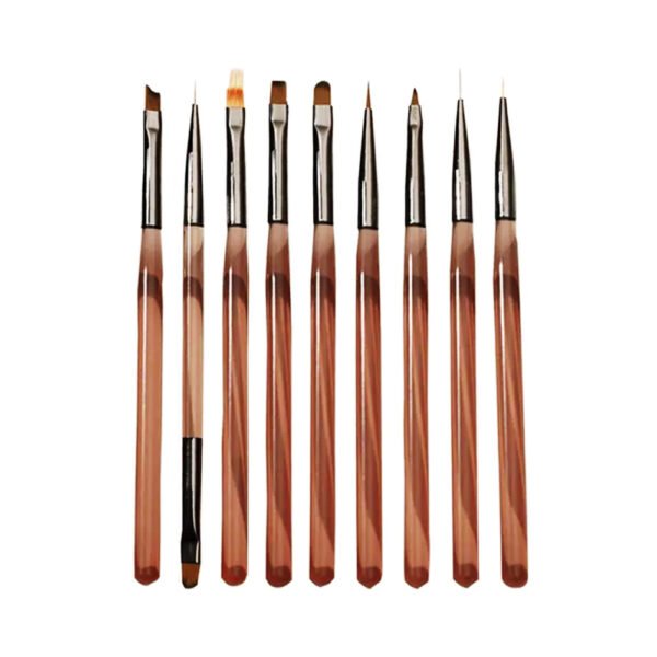 Kit Pincel 9Pcs Cabo Marron De Acrilico  - Shop Das Unhas