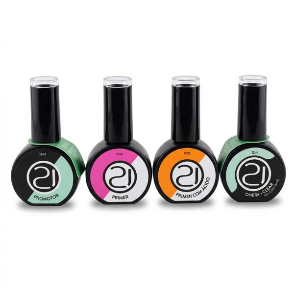 Kit Primer Ácido + Promotor + Primer Sem Ácido + Capa Base Gel Onefix Clear  12ml - Nails 21