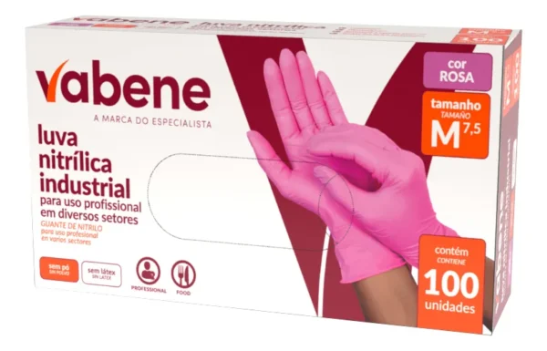 Luva Nitrílica Rosa 100 unid - Vabene